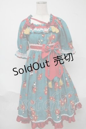 画像: metamorphose / 椿爛漫〜ねこのかくれんぼ〜ワンピース  碧緑 S-25-06-23-056-ME-OP-SZ-ZS