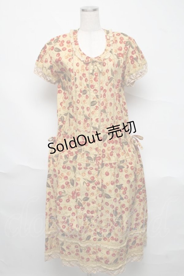 画像1: PINK HOUSE / チェリー半袖ワンピース  イエロー S-25-06-23-022-LO-OP-SA-ZT489 (1)