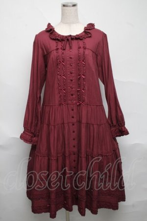 画像: PINK HOUSE / ローンフリルティアードワンピース  ボルドー S-25-06-23-039-LO-OP-SA-ZS
