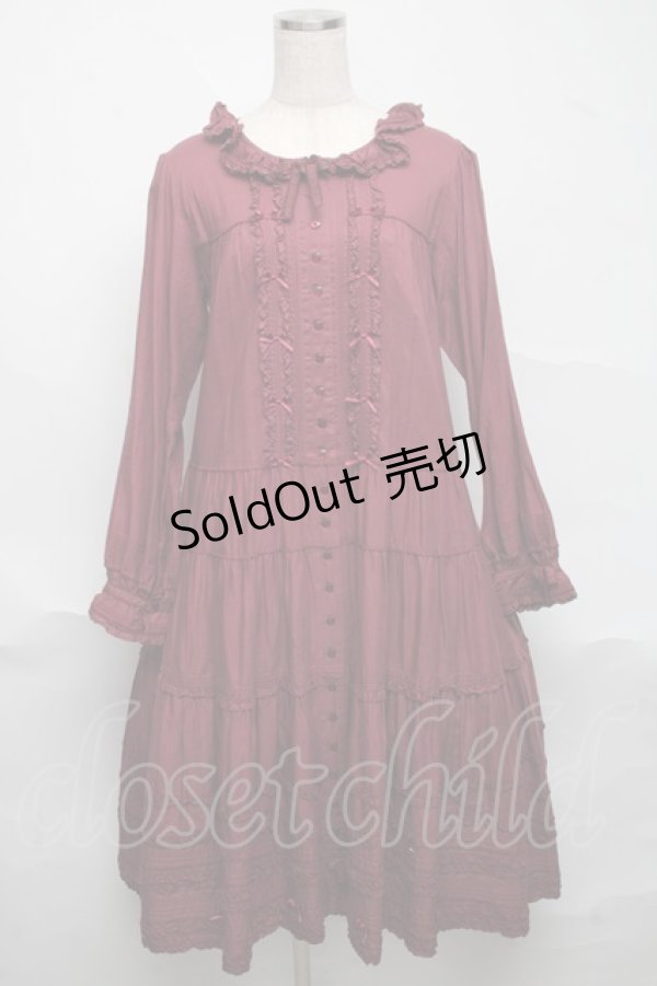 画像1: PINK HOUSE / ローンフリルティアードワンピース  ボルドー S-25-06-23-039-LO-OP-SA-ZS (1)