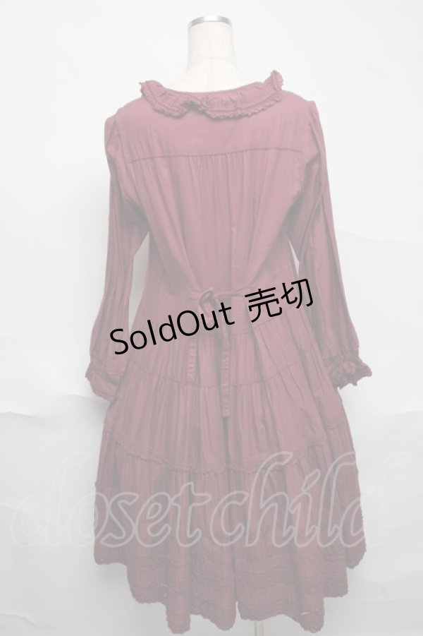 画像2: PINK HOUSE / ローンフリルティアードワンピース  ボルドー S-25-06-23-039-LO-OP-SA-ZS (2)