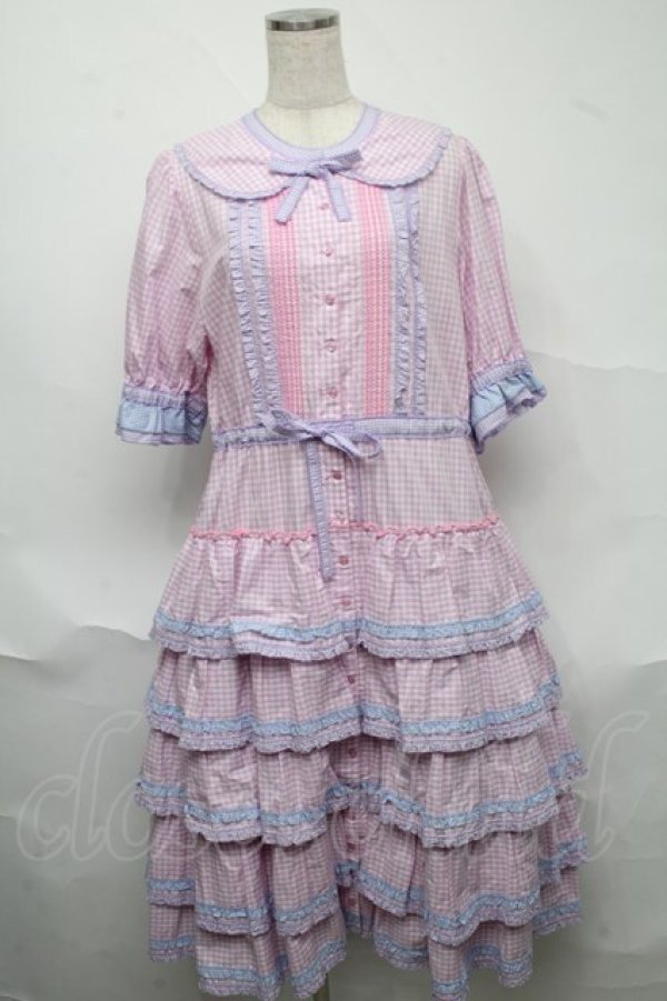 画像1: alcali / コットンギンガム前開きワンピース  ラベンダーチェック S-25-06-23-040-LO-OP-SA-ZS (1)