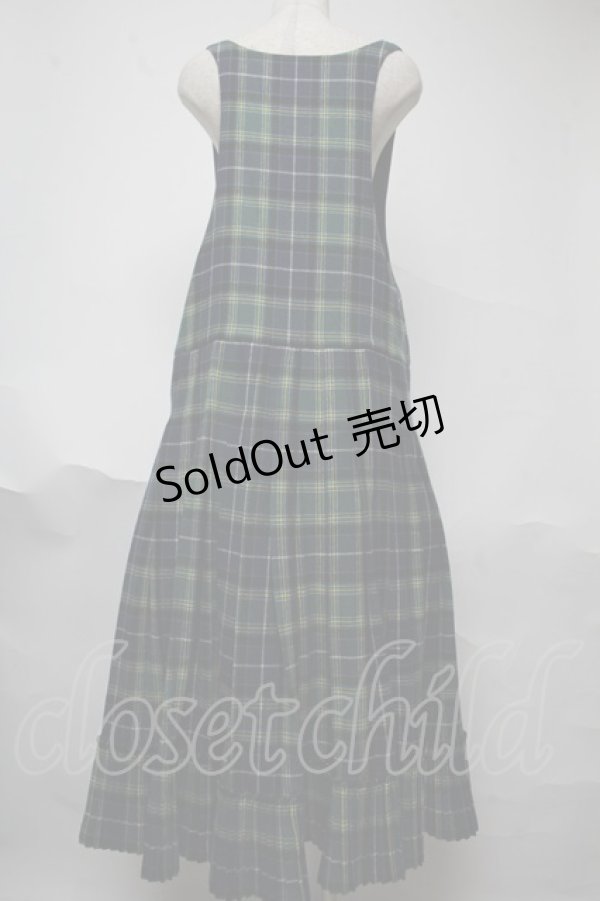 画像2: WONDERFUL WORLD / タータンチェック裾プリーツジャンパースカート  グリーンチェック S-25-06-23-044-LO-OP-SA-ZS (2)