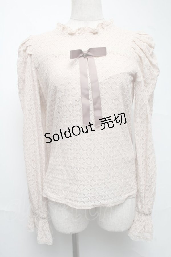 画像1: Amavel / リボン付き総レーストップス  ベージュ S-25-06-25-040-CA-TO-HR-ZH (1)