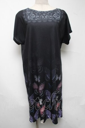 画像: abilletage / Tシャツワンピース（バタフライ）  黒 S-25-06-25-047-GO-OP-HR-ZS
