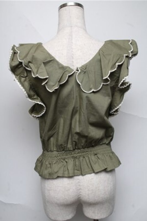 画像2: LIZ LISA / スカラップ襟ノースリーブブラウス 0 カーキ S-25-06-27-017-LO-TO-SZ-ZT069 (2)