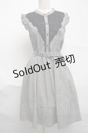 画像: axes femme / ベルト付チェック柄ワンピース  グレー S-25-07-01-052-AX-OP-HR-ZS