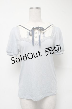 画像: axes femme POETIQUE / 襟デザイン半袖カットソー  サックス S-25-07-01-007-AX-TO-HR-ZI