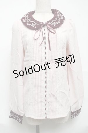 画像: Secret Honey / 刺繍襟ブラウス  ピンクｘワイン S-25-07-01-023-CA-TO-AS-ZS
