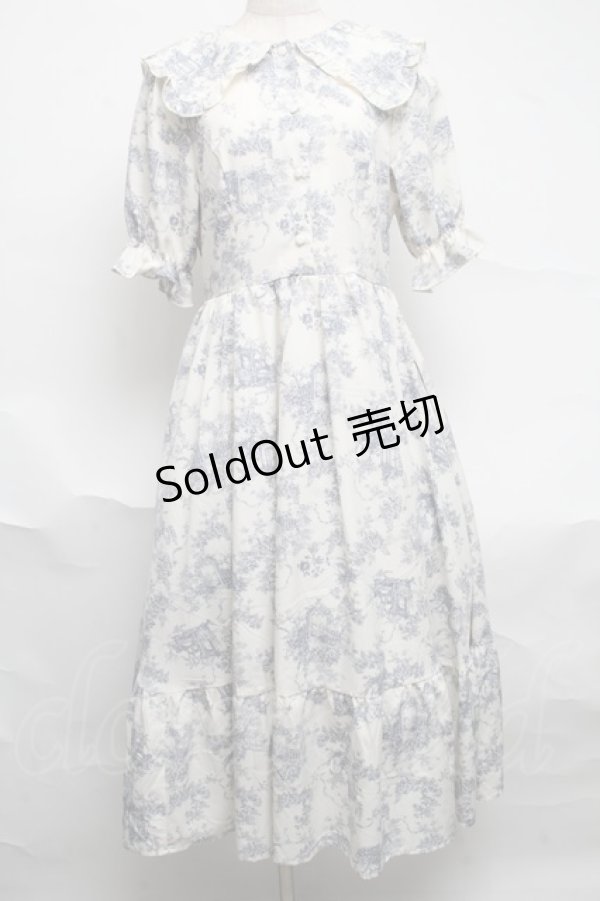 画像1: m petit by misako / トワルドジュイワンピース  オフｘブルー S-25-07-01-032-LO-OP-HR-ZS (1)