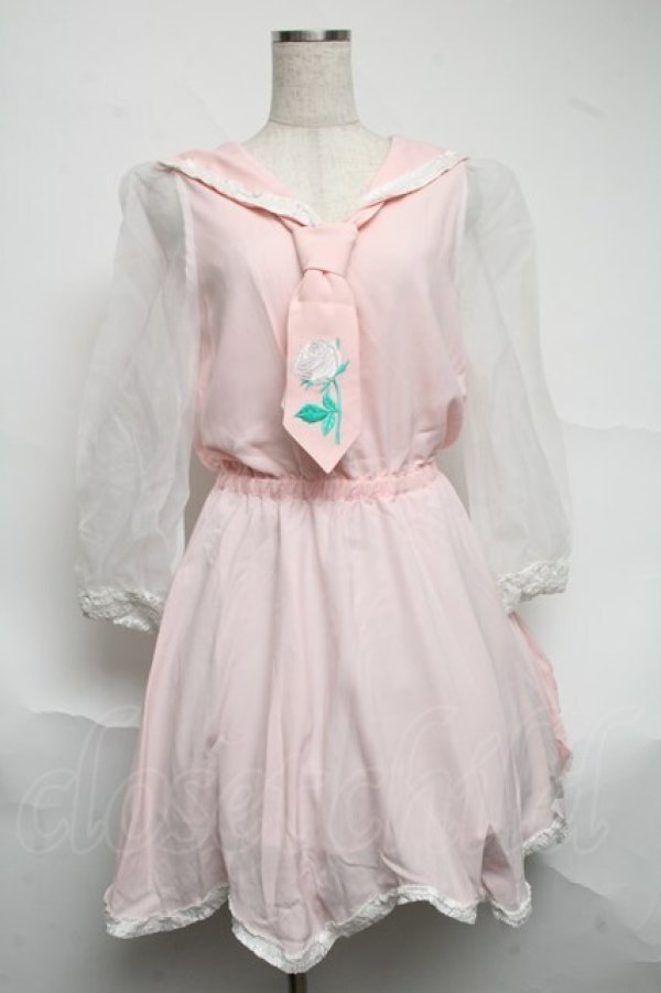 画像1: Swankiss / ローズセーラーワンピース  ピンク S-25-07-01-036-CA-OP-AS-ZT490 (1)