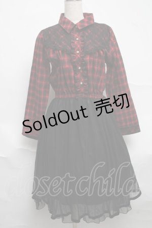 画像: axes femme / チェック柄ドッキングワンピース  赤ｘ黒 S-25-07-01-039-AX-OP-HR-ZS