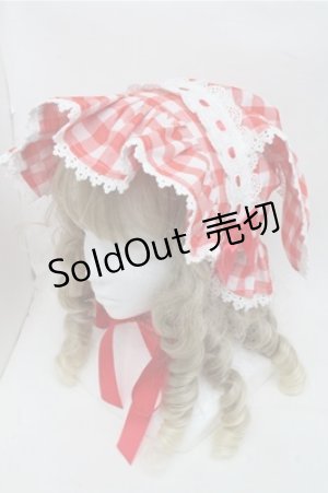 画像: LOLITA / ギンガムチェックうさみみボンネット  赤ｘ白 S-25-07-03-1009-LO-AC-HR-ZS
