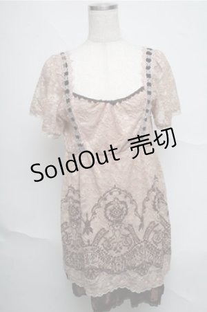 画像: axes femme / 総レースフロッキーチュニック  ピンクベージュ S-25-07-03-1021-AX-TO-HR-ZI