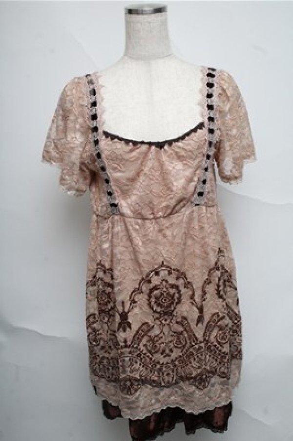 画像1: axes femme / 総レースフロッキーチュニック  ピンクベージュ S-25-07-03-1021-AX-TO-HR-ZS (1)