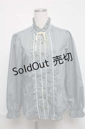 画像: axes femme / ストライプフリルブラウス  グリーン S-25-07-03-1025-AX-BL-HR-ZI