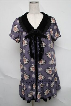 画像: axes femme / バラ柄シフォンワンピース  パープル S-25-07-03-1028-AX-OP-HR-ZS