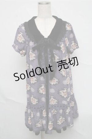 画像: axes femme / バラ柄シフォンワンピース  パープル S-25-07-03-1028-AX-OP-HR-ZS