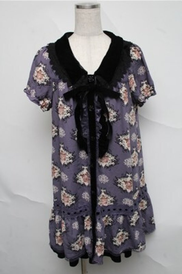 画像1: axes femme / バラ柄シフォンワンピース  パープル S-25-07-03-1028-AX-OP-HR-ZS (1)