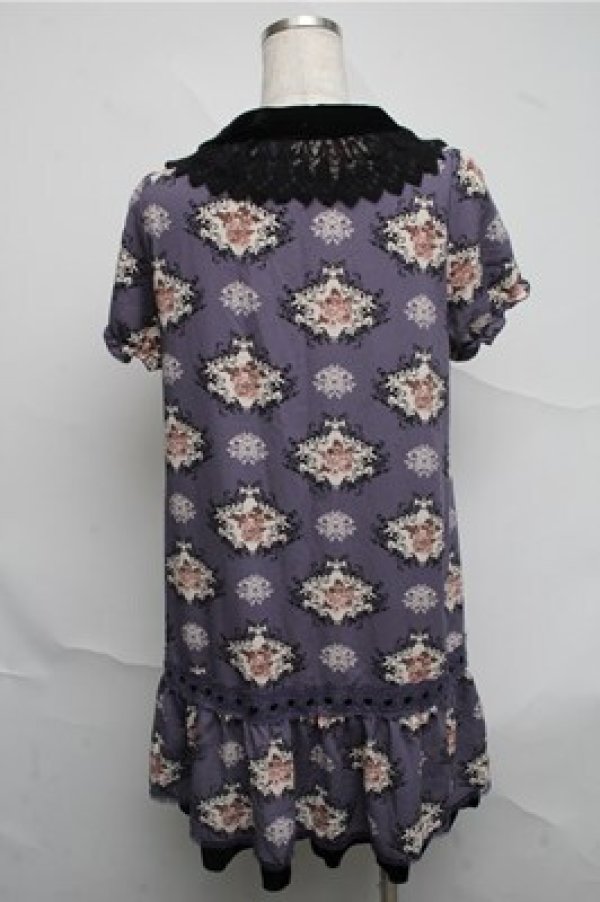 画像2: axes femme / バラ柄シフォンワンピース  パープル S-25-07-03-1028-AX-OP-HR-ZS (2)