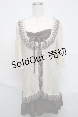 画像: axes femme / カーディガン重ね着風ワンピース  オフｘブラウン S-25-07-03-1041-AX-TO-HR-ZS