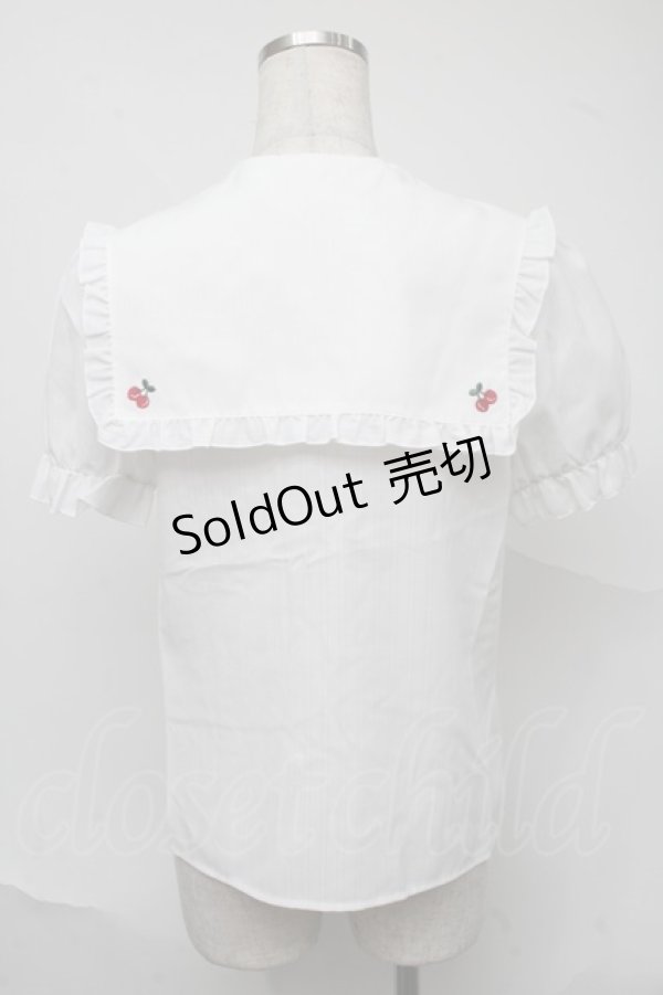 画像2: Secret Honey / さくらんぼ刺繍セーラーブラウス  白 S-25-07-04-018-CA-BL-HR-ZS (2)
