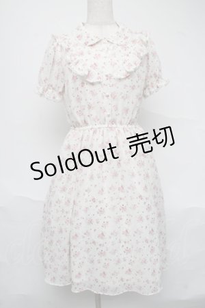 画像: Honey Cinnamon / ブーケ柄シフォン半袖ワンピース  白ｘピンク S-25-07-05-033-LO-OP-HR-ZS