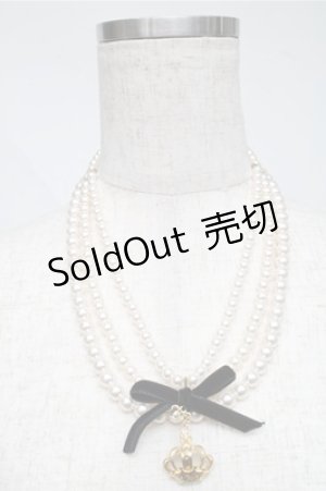 画像: Innocent World / ロゴ入り王冠モチーフ付パールネックレス  白ｘゴールドｘ黒 S-25-07-06-023-IW-AC-HR-ZS