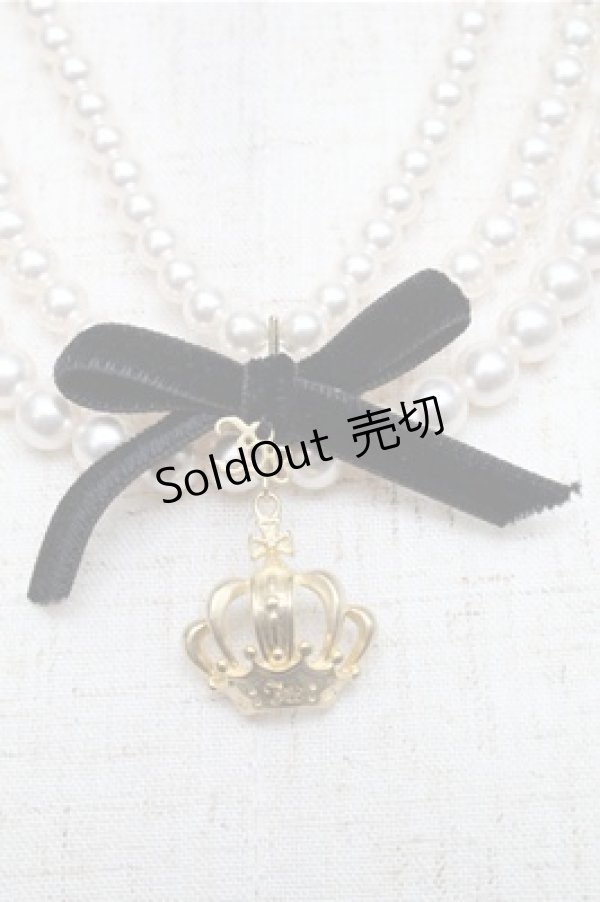画像2: Innocent World / ロゴ入り王冠モチーフ付パールネックレス  白ｘゴールドｘ黒 S-25-07-06-023-IW-AC-HR-ZS (2)