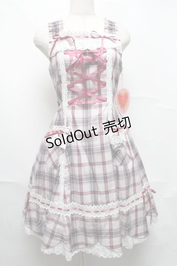 画像1: BABY,THE STARS SHINE BRIGHT / 裾スカラップタータンチェックジャンパースカート＆リボンコームセット  ピンク S-25-07-07-034-BA-OP-AS-ZS (1)