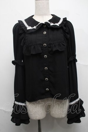 画像: Ank Rouge / ひめ袖はしごリボンブラウス  黒ｘ白 S-25-07-10-032-CA-BL-HR-ZS