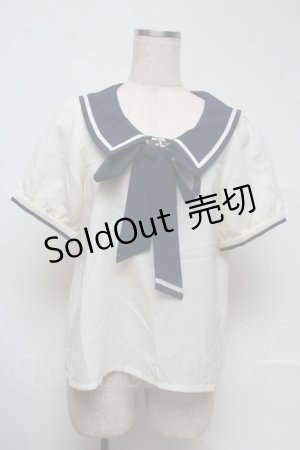 画像: Amavel / リボンタイ付き半袖ブラウス  白ｘ紺 S-25-07-13-028-CA-BL-HR-ZS