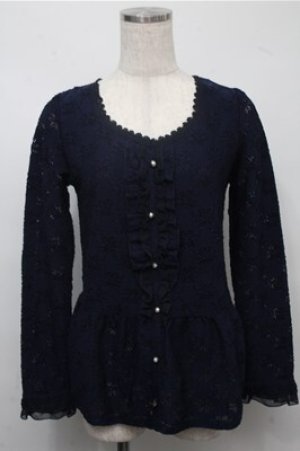 画像: axes femme / バックリボンカットワークレーストップス  紺 S-25-07-14-043-AX-TO-HR-ZS