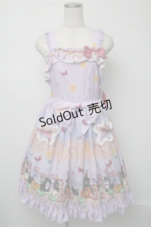 画像1: BABY,THE STARS SHINE BRIGHT / Soiree Au Chat Noir柄お星さまジャンパースカート  ラベンダー S-25-07-14-052-BA-OP-HR-ZS (1)