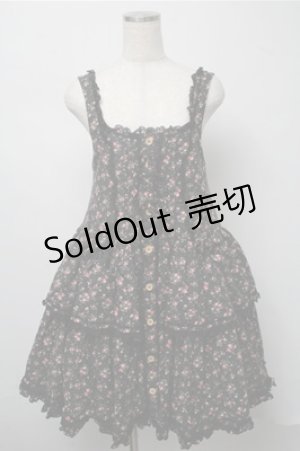 画像: metamorphose / 前あきローウエストジャンパースカート(花柄)  黒 S-25-07-14-058-ME-OP-HR-ZS