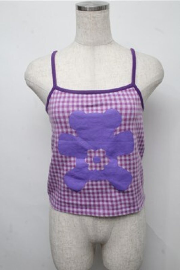 画像1: Candy Stripper / FLOWER BEAR GINGHAM CAMISOLE  紫 S-25-07-14-021-PU-TO-AS-ZT077 (1)
