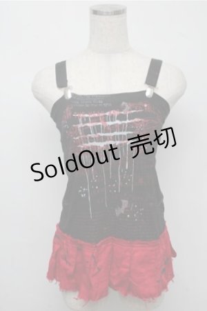 画像: h.ANARCHY / 飛沫ptプリーツガーゼタンクトップ  黒×赤 S-25-07-14-023-HN-TO-SZ-ZS