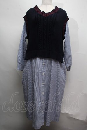 画像: Jane Marple Dans Le Salon / Tilden vest and stripe trompe-l'oeil dress  サックスｘ紺 S-25-07-16-039-JM-OP-AS-ZS