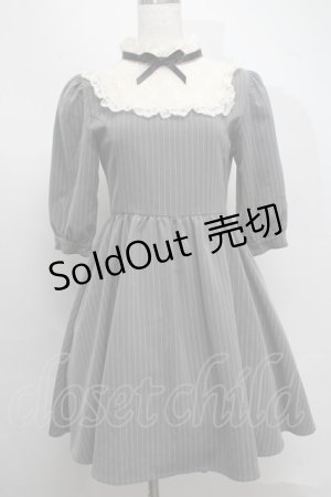 画像: Ank Rouge / ストライプレース切替ワンピース  グレー S-25-07-16-043-CA-OP-HR-ZS