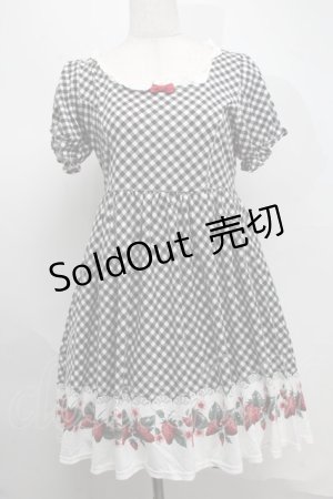 画像: Ank Rouge / 裾いちごプリントギンガムワンピース  黒ｘ白 S-25-07-16-044-CA-OP-HR-ZS