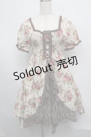 画像: axes femme / レース切替花柄ワンピース  キナリｘブラウン S-25-07-17-050-AX-OP-HR-ZS