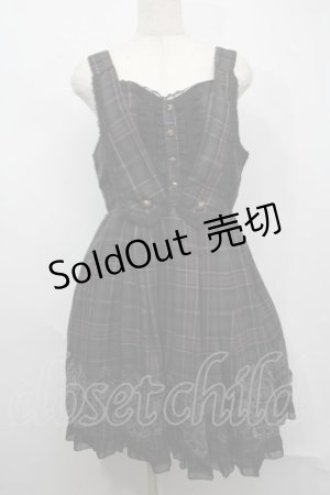 画像: axes femme / フロッキーptチェックジャンパースカート  黒 S-25-07-17-040-AX-OP-HR-ZS