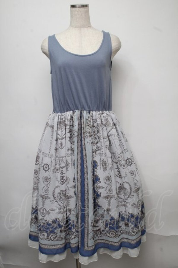 画像1: axes femme / プリント切替ワンピース  ブルー S-25-07-18-043-AX-OP-HR-ZI (1)