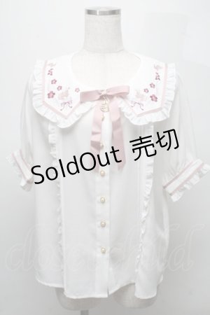 画像: Amavel / 衿刺繍チャイナブラウス  オフｘピンク S-25-07-18-017-CA-BL-AS-ZS