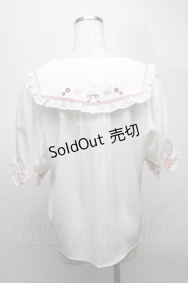 画像2: Amavel / 衿刺繍チャイナブラウス  オフｘピンク S-25-07-18-017-CA-BL-AS-ZS (2)