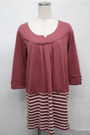 画像: axes femme / ムジ×ボーダードッキングワンピース  ピンク S-25-07-20-046-AX-OP-HR-ZS