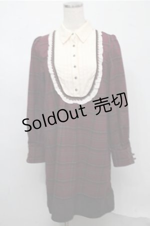 画像: axes femme / ブロッキングチェックワンピース  ワイン S-25-07-20-048-AX-OP-HR-ZS