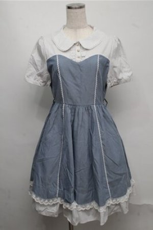画像: axes femme POETIQUE / ストライプブラウスドッキングワンピース  ブルー S-25-07-20-054-AX-OP-HR-ZS