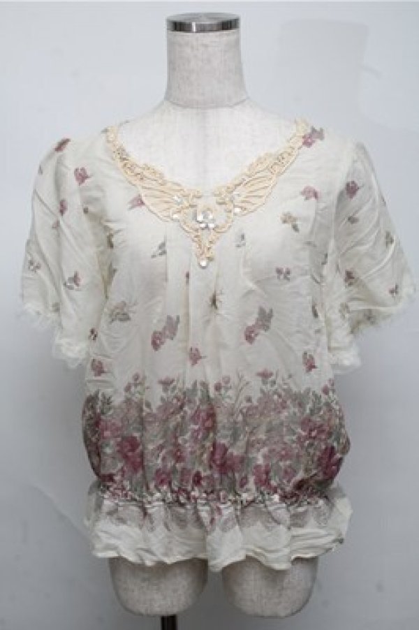 画像1: axes femme / パネルプリント花柄ブラウス  オフ S-25-07-20-015-AX-BL-HR-ZI (1)