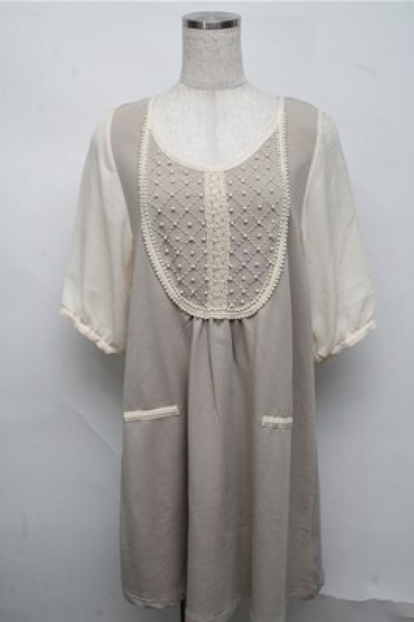 画像1: axes femme / 袖シフォン切替チュニック  ベージュ S-25-07-20-016-AX-TO-HR-ZI (1)